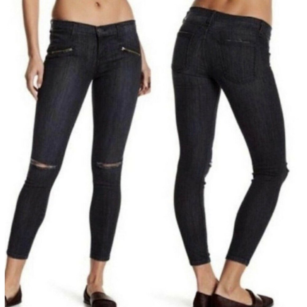 CURRENT/ELLIOTT Soho Stiletto Caliber Destroyed Jeans Gray Zip Pockets Size 26